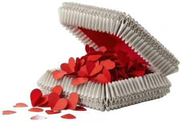 Red heart png Paper hearts cutout Grey coffin png Origami box cutout Valentine container png Love symbol cutout Folded paper png Pleated isolated transparent background image