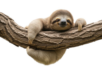 Obraz premium Relaxed sloth resting on a tree branch with a calm expression isolated on transparent background
