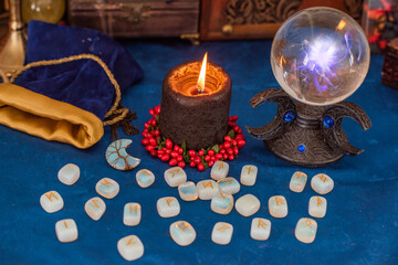 Mystical runes and stones for divination, Scandinavian magic ritual