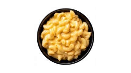 Creamy macaroni and cheese in a black bowl on a dark background, a delicious comfort food meal