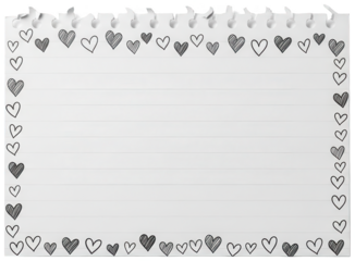 Torn paper png Ripped sheet cutout Lined note png Ruled page cutout Heart frame png Love border cutout Doodle pattern png Hand drawn motif isolated transparent background image