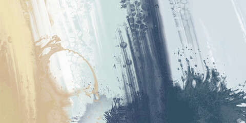 Calm abstract composition with blue, gray, and beige paint strokes, evoking coastal tones and soft motion for modern, minimal design use. vector design banner, noAI