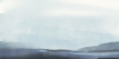 Minimal watercolor-style abstract landscape with layered blue, teal, and sand tones, evoking calm sea, horizon, and natural serenity. vector