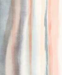 Dreamy abstract watercolor landscape with soft layered washes in blue, beige, and peach tones, evoking calm atmosphere, depth, and gentle movement. vector
