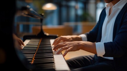 Obraz premium Professional piano maintenance highlights tuning work on a traditional upright instrument, adjusting temperament and voicing to support rhythmic feel for jazz musicians. cinematic color correction,