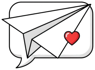 White paper plane png Red heart cutout Cute message bubble png Cartoon chat symbol cutout Flat communication icon png Simple love mail isolated transparent background image