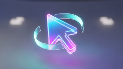 Glowing cursor inside rotating arrow loop against gradient backdrop