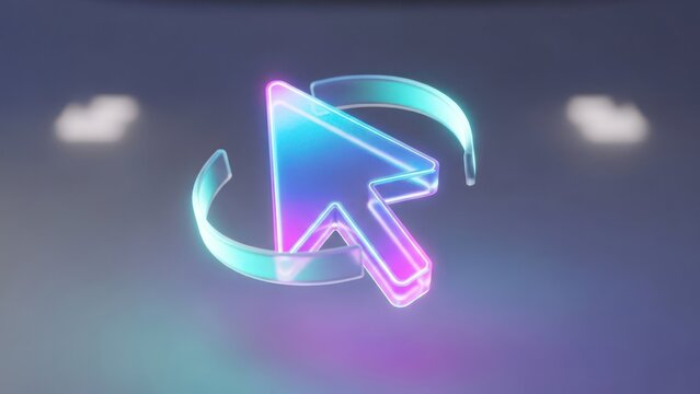 Glowing cursor inside rotating arrow loop against gradient backdrop - Powered by Adobe