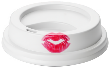 White Lid png Red Kiss cutout Plastic Cover png Lipstick Stain cutout Disposable Top png Beverage Cap cutout Love Imprint png Vibrant isolated transparent background image