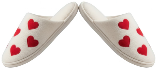 White Slipper png Red Heart cutout Cozy Footwear png Soft Shoe cutout Cream Mule png Comfortable House Shoe cutout Valentine Slipper png isolated transparent background image
