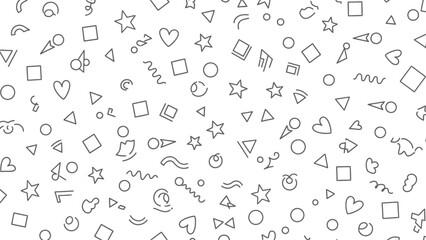 Seamless Vector Pattern of Cute Geometric Shapes and Doodles on White Background