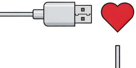gray usb png digital heart cutout red love png electronic connector cutout tech cable png modern interface cutout computer data png device isolated transparent background image
