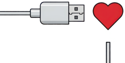 gray usb png digital heart cutout red love png electronic connector cutout tech cable png modern interface cutout computer data png device isolated transparent background image