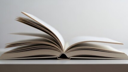 Fototapeta premium Open book with white pages and blank background, soft light