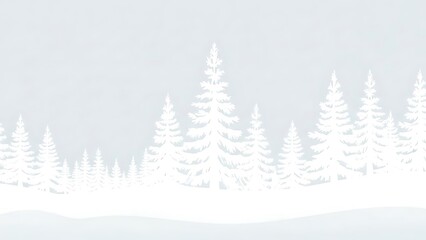 Serene winter landscape with snow covered evergreen trees in a frosty forest soft white and gray tones peaceful atmosphere natural scenery