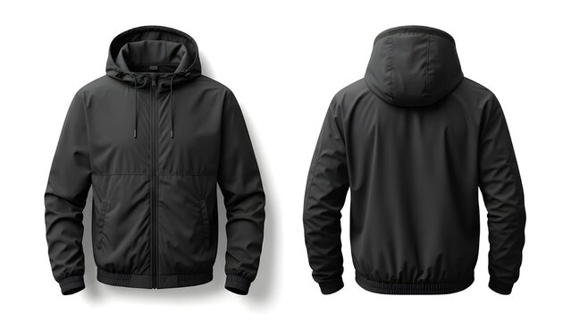 Black windbreaker jacket mockup isolated on white background