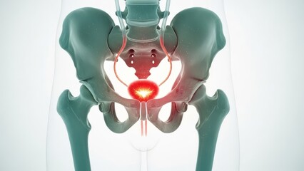 Pelvis and urinary tract illustration; inflammation highlighted