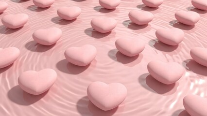 Pink heart shapes on rippled pink surface, repeating pattern