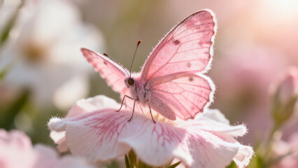 Aesthetic Close-Up of Pink Butterfly on Flower