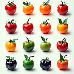 Colorful Glossy Peppers Arranged in a Grid