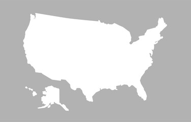 United States silhouette map in white on gray background. Filled USA country shape illustration.