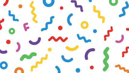 Colorful Abstract Confetti and Shapes on White Background, Festive Pattern Design