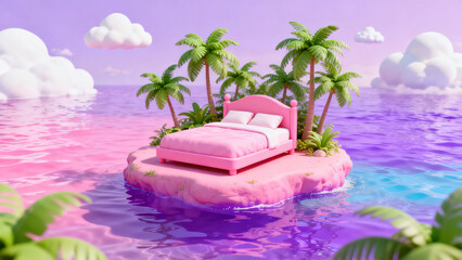 Dreamy Cloud Floating Bed Surreal Scene