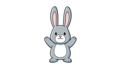 Fototapeta premium A cute cartoon illustration of a gray bunny rabbit with big ears and a white belly.
