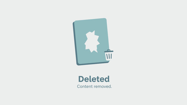 Deleted Content Removed Error Page Concept. Minimalist UI/UX Graphic with Ripped File Icon and Trash Bin.