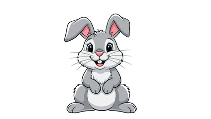 A cute cartoon illustration of a fluffy gray bunny rabbit sitting upright with its paws together. © Muginandaru