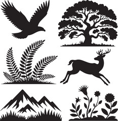 bundle of 6 8 unique black fill silhouette designs 21 isolated on white background