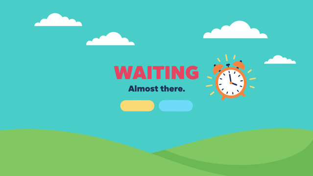 Waiting Screen UI/UX Banner with Alarm Clock Icon and "Almost There" Message. Time Delay, Loading Progress, System Update Concept in Flat Design.