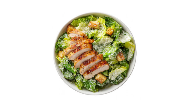 Fresh caesar salad featuring crisp romaine, tender grilled chicken, crunchy croutons, and grated cheese