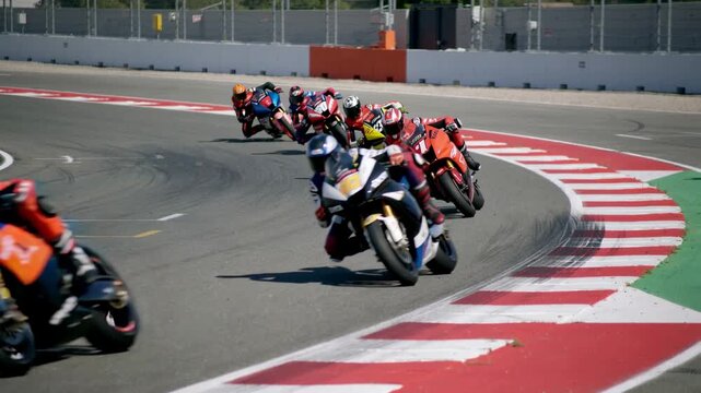 Road racing motorcycle in high speed into a curve on racing track - Moto GP and grands prix concept - Models by AI generative
