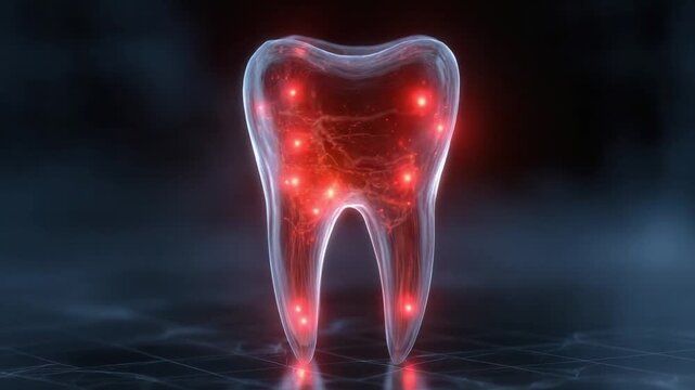 Radiant Tooth Illustration: An illuminating depiction of a single molar, showcasing the intricate network of internal structures with vibrant, glowing nodes.