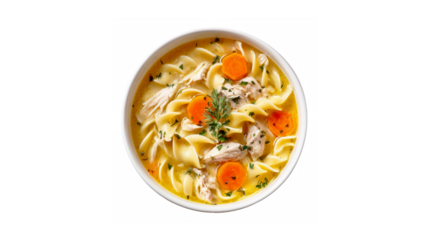 A comforting bowl of classic chicken noodle soup with fresh carrots and savory broth