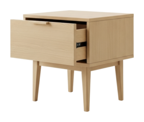 Modern wooden nightstand with open drawer home interior minimalist isolated on transparent background