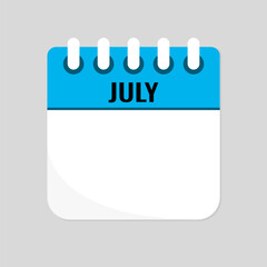 Icon calendar July month, empty space, reminder
