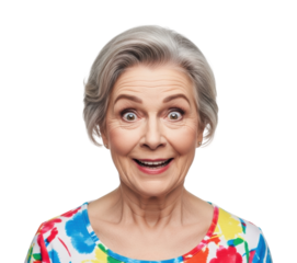 Joyful senior woman smiling portrait isolated on transparent background