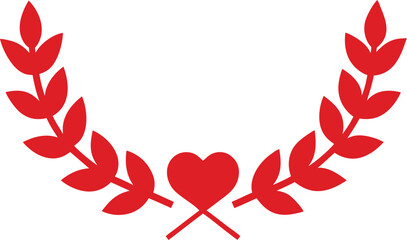 Symbolic red laurel wreath with heart and cross