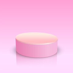Square mockup with matte pink cylindrical podium on soft pastel pink background. Calm feminine aesthetic for skincare, makeup products, social media visuals, beauty promotions and lifestyle branding.