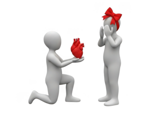 Person offering heart to surprised individual isolated on transparent background