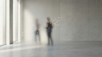 Minimal digital society concept with translucent surfaces and human silhouettes