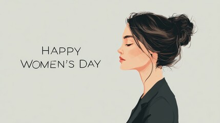 Happy International Women's Day illustration with a woman in profile