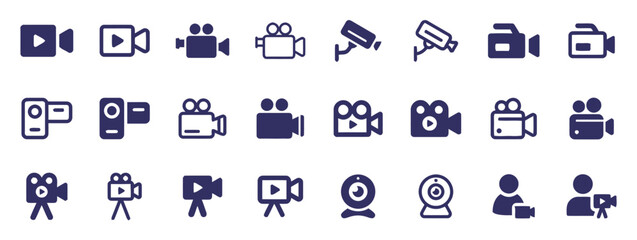 Fototapeta premium Set of video camera and webcam icons on white background