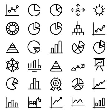 Business analytics vector icon set - charts, graphs, and diagrams