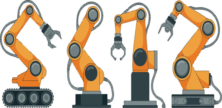 Industrial Robotic Arm Vector Set &ndash; Automated Manufacturing Equipment