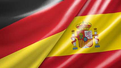 Obraz premium Germany and Spain two national flags filling the entire frame, close-up view, edge-to-edge composition