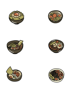 Vector  illustration of a set of ramen fastfood