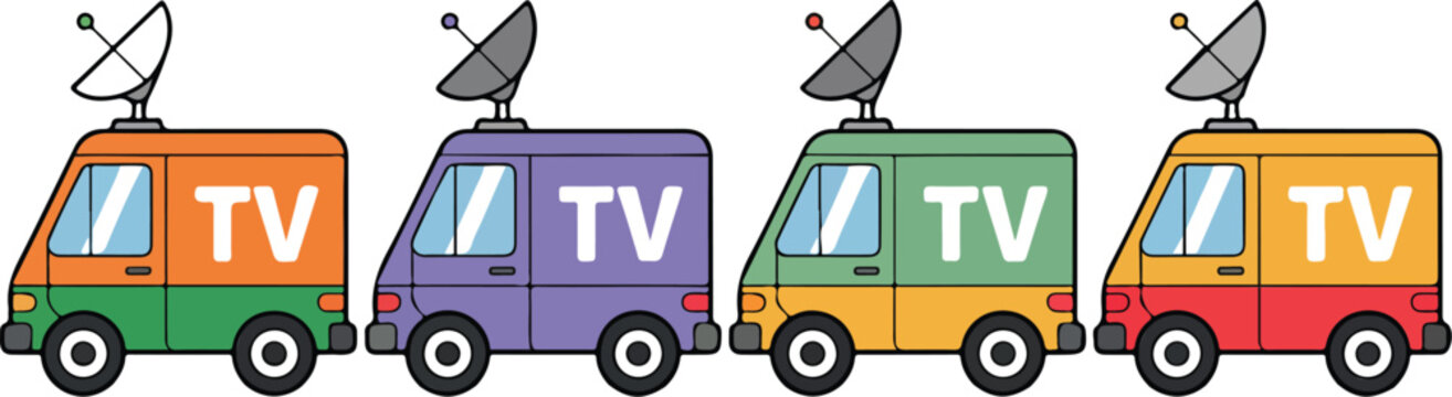 News Broadcasting Van Vector Set &ndash; Satellite Antenna Reporting Vehicle